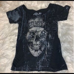 RARE AFFLICTION Distressed & Jeweled Top